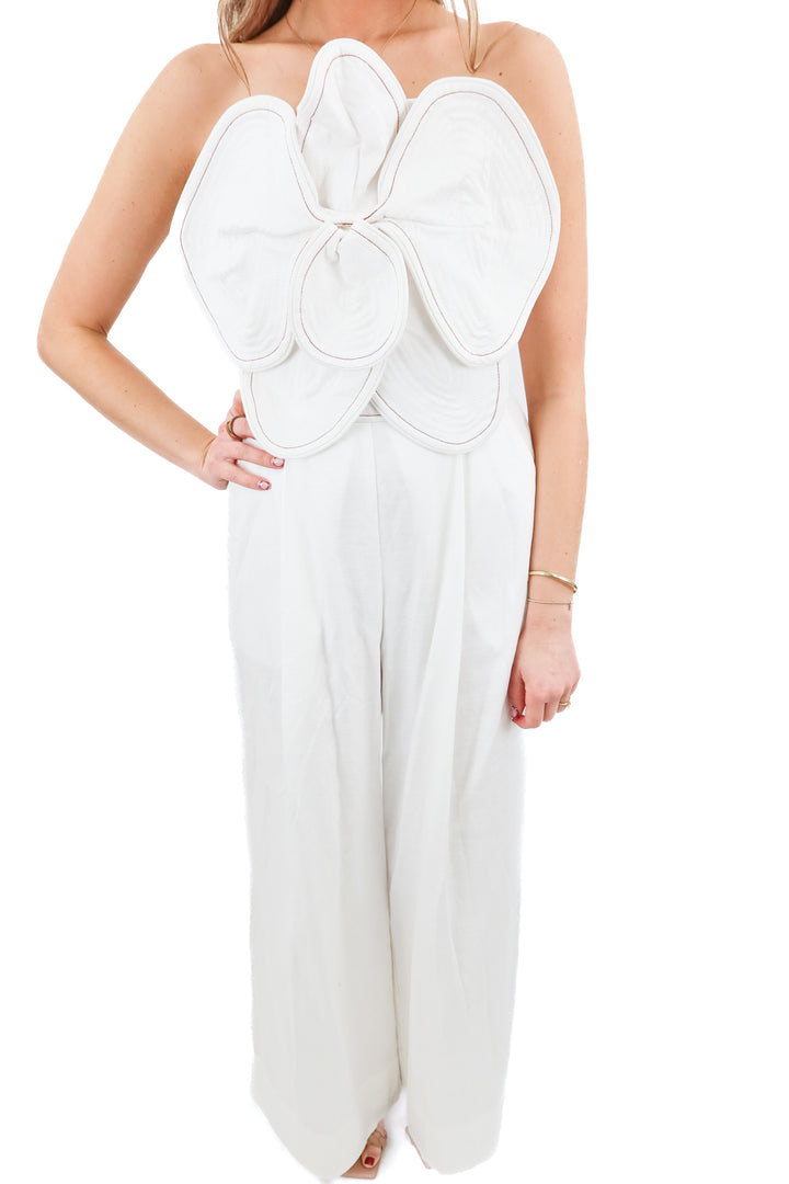 andres otalora white flower applique jumpsuit (4; retail $880)