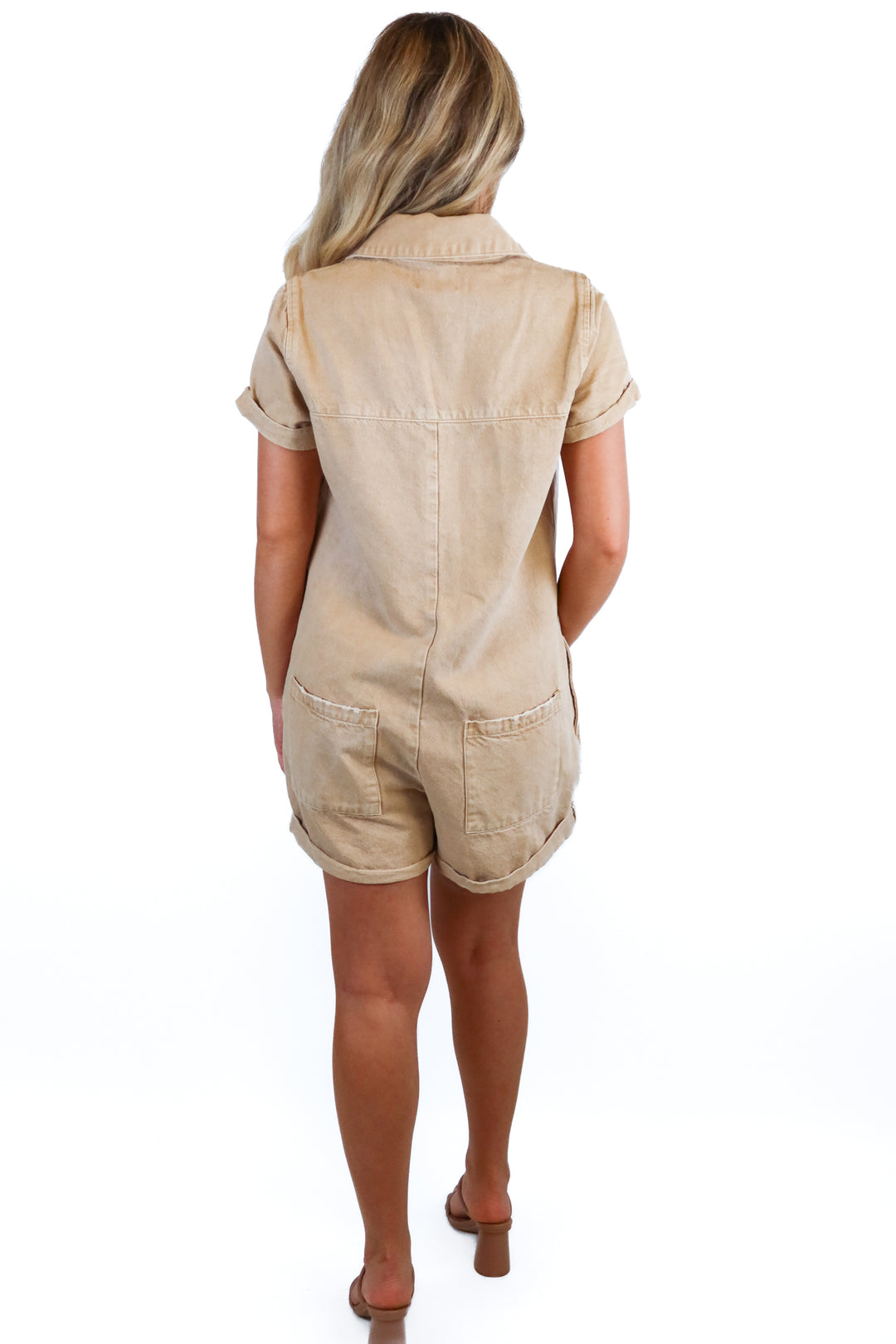 Show Me Your Mumu Tan Denim Romper (S; retail $158)