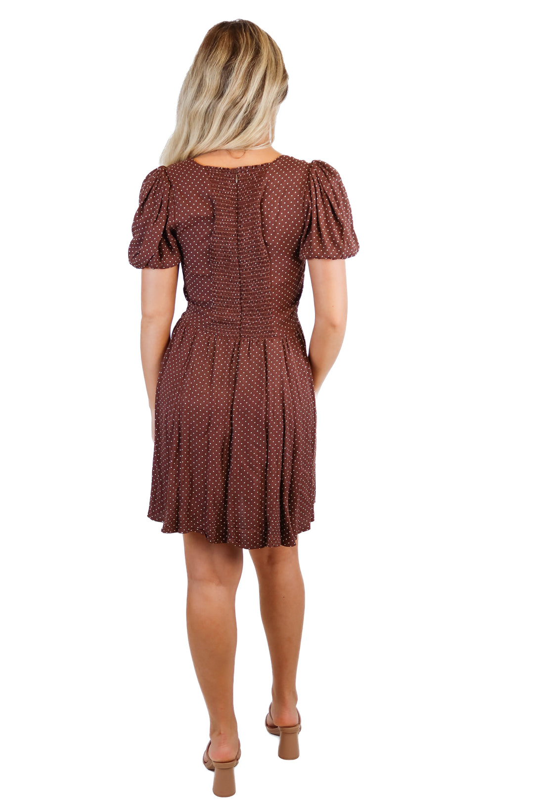 Reformation brown & white polka dot mini dress (4; retail $198)