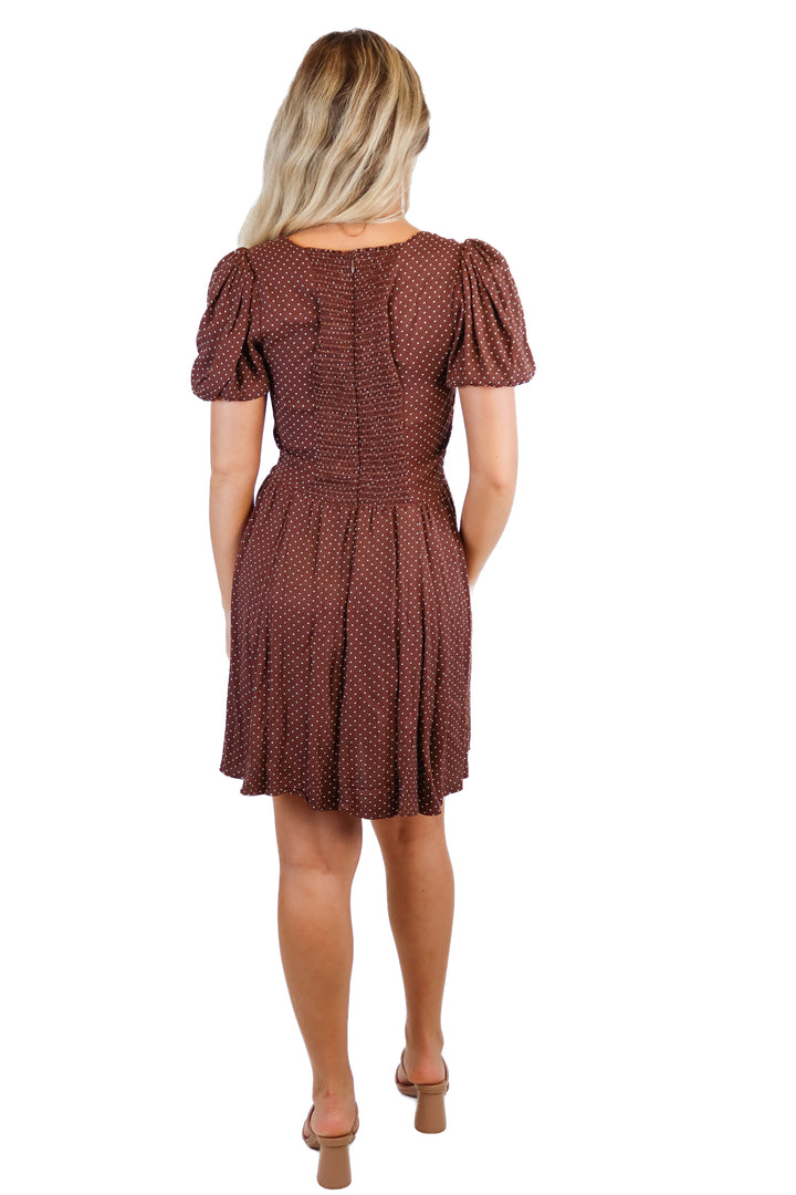 Reformation brown & white polka dot mini dress (4; retail $198)