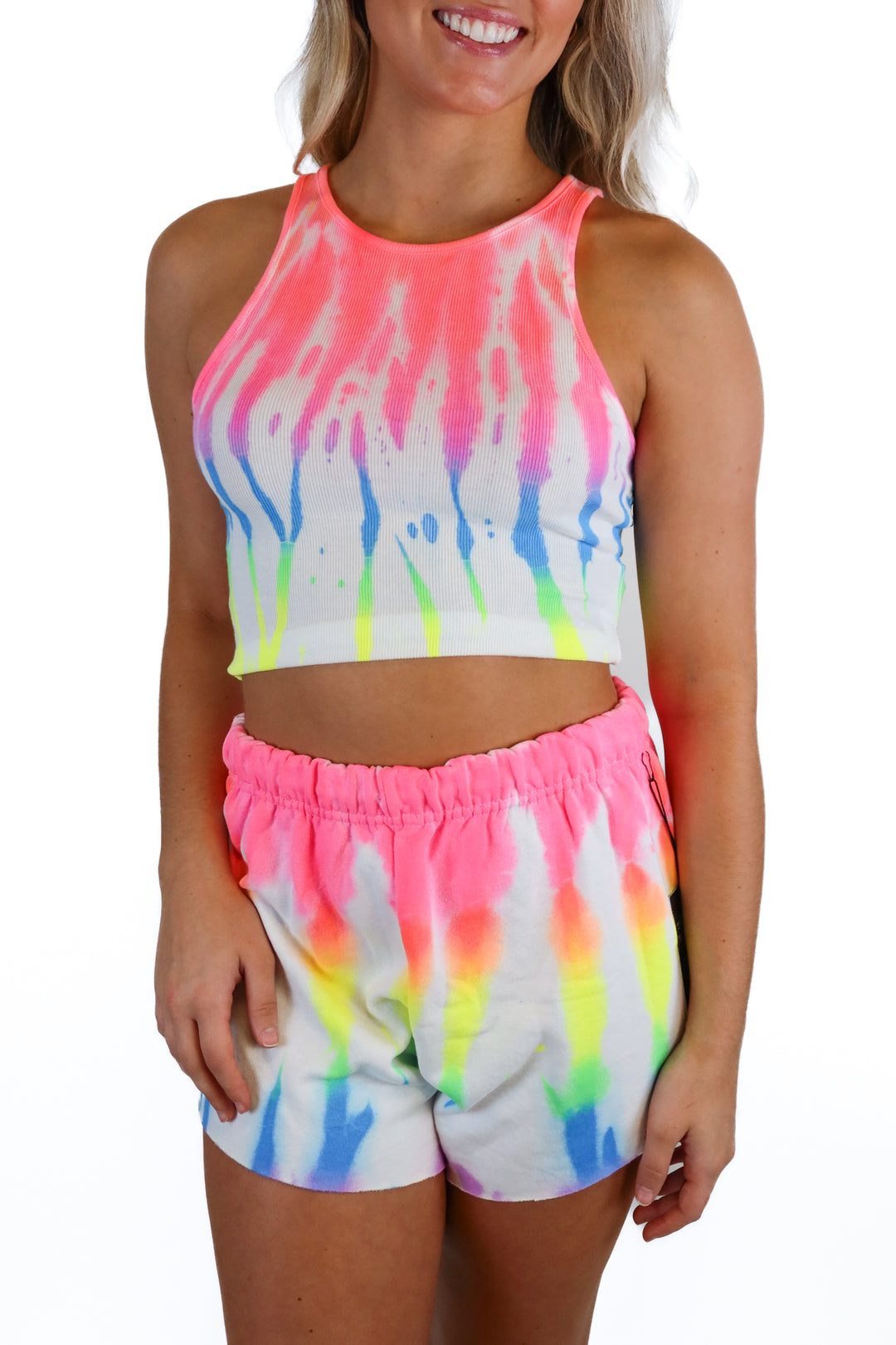 Myrrhe multi neon tie dye set NWT (S; retail $250)