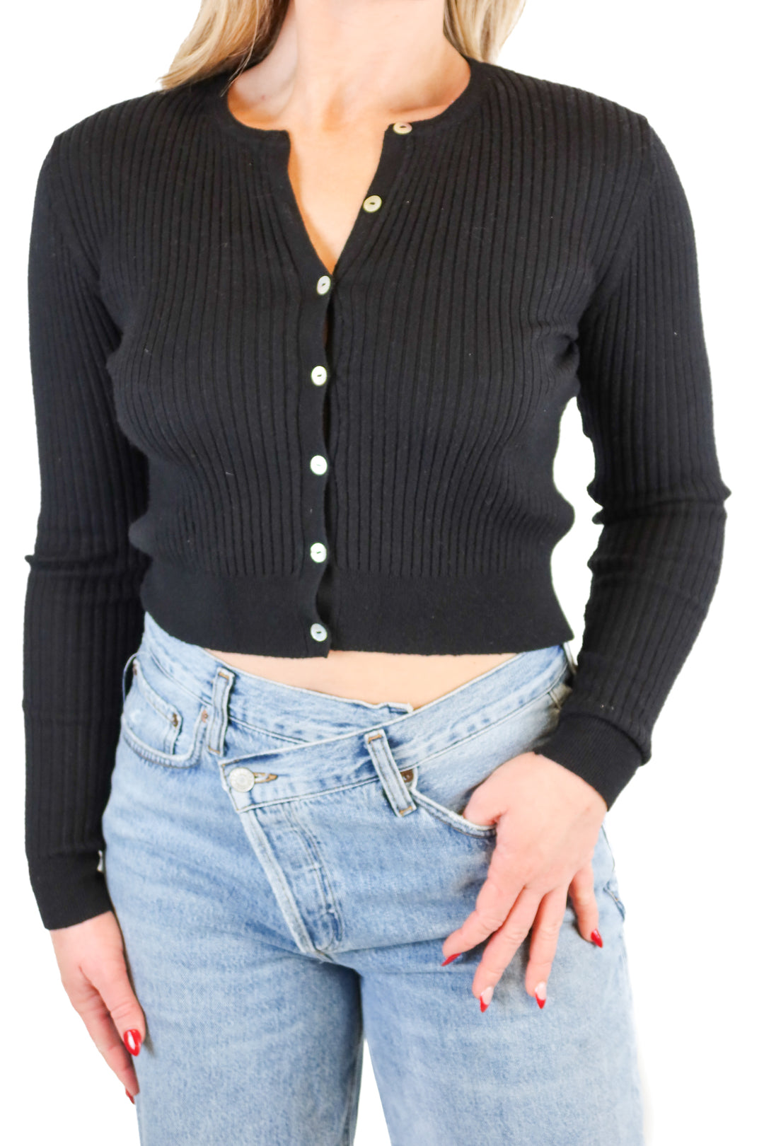 Zara Black Ribbed Cardigan (S; retail $49.90)
