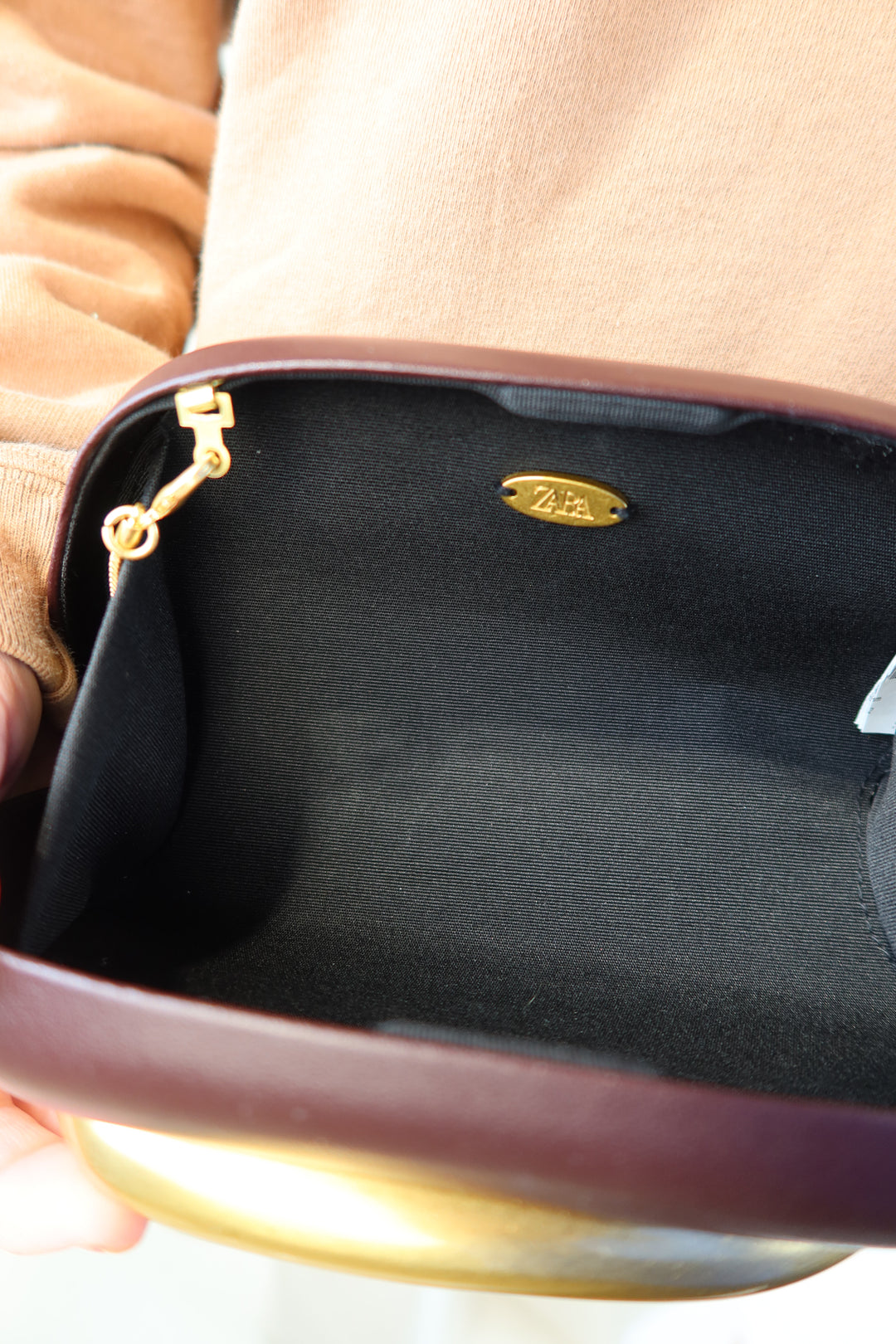 Zara maroon bag w/ large gold detail