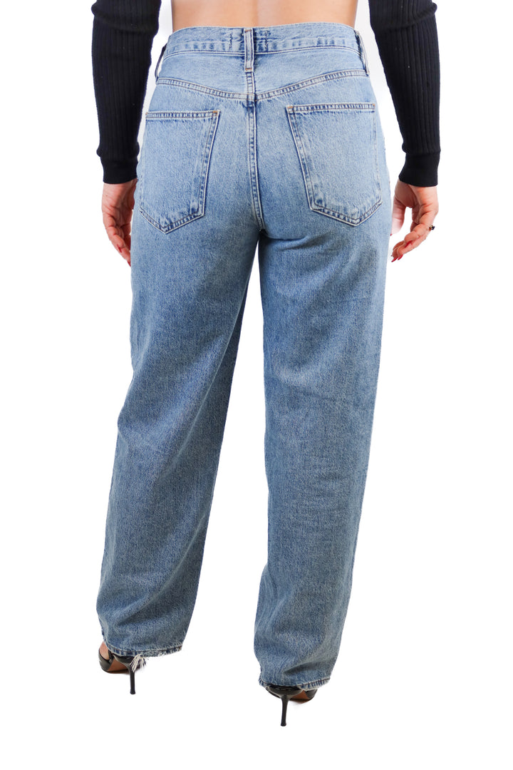 agolde light wash criss cross jeans (27; retail $208)