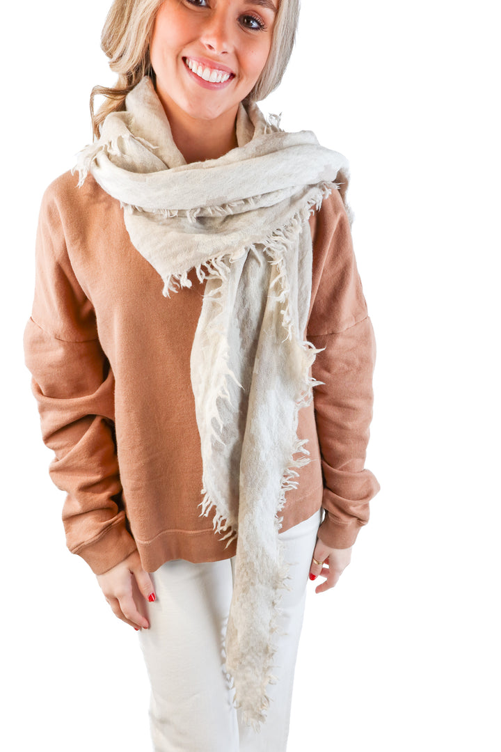 Neutral Aztec print wool scarf