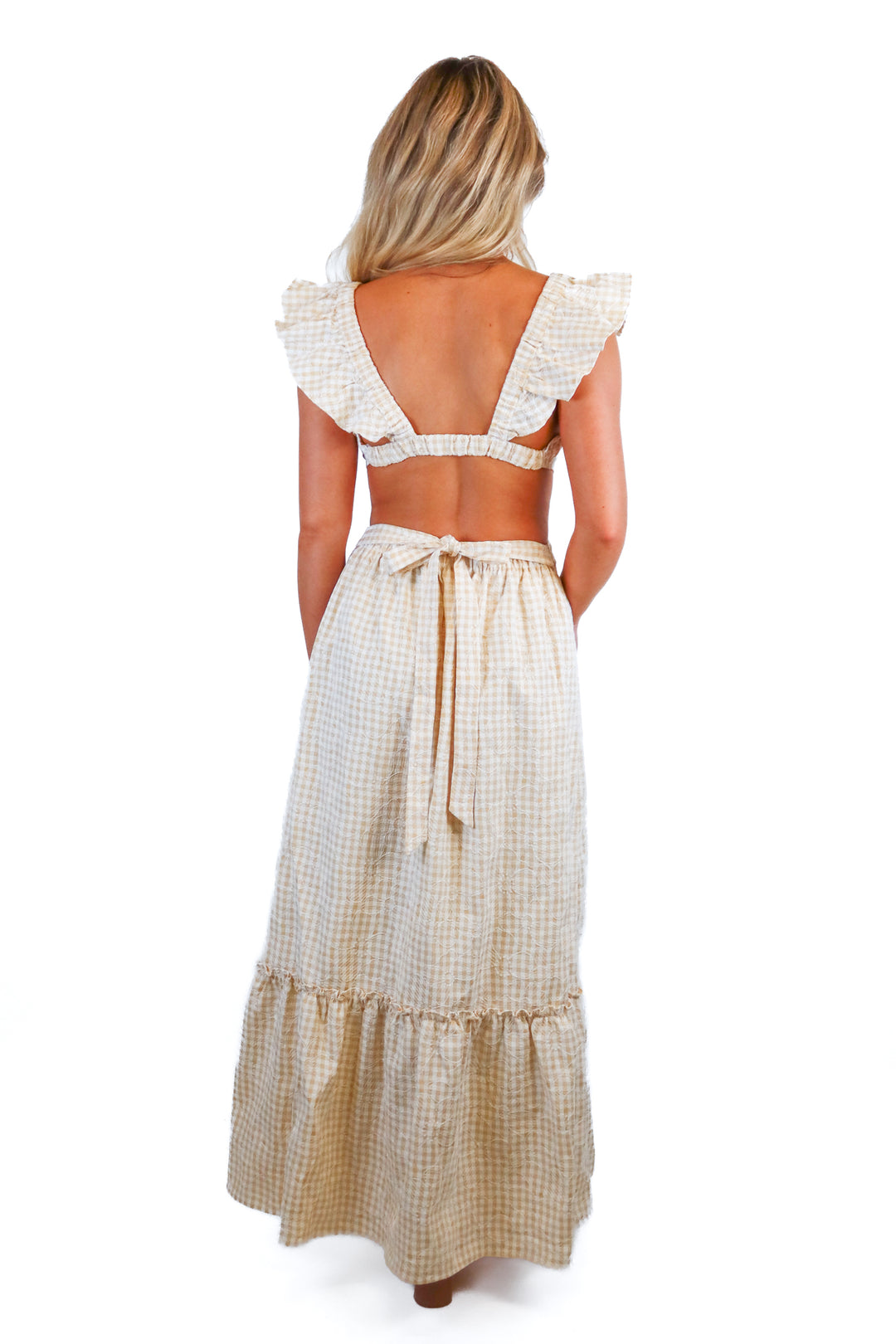 En Saison orange/white plaid cutout midi dress (S; retail $164)
