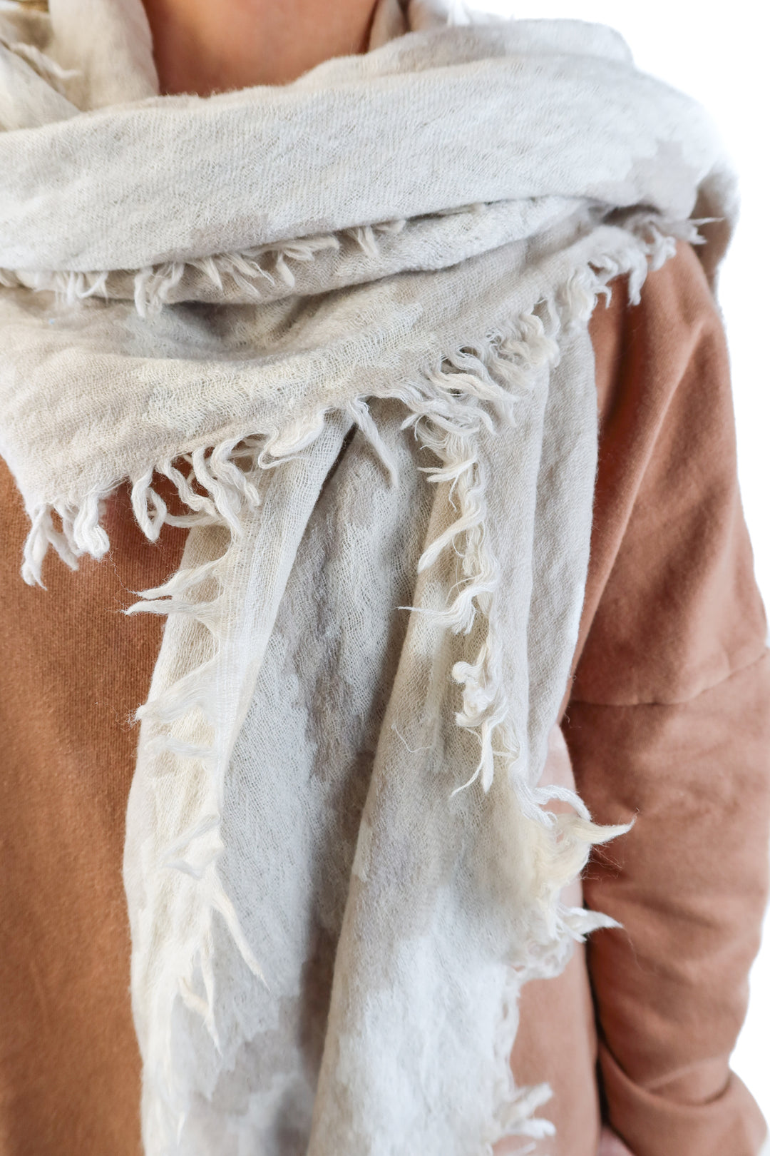 Neutral Aztec print wool scarf