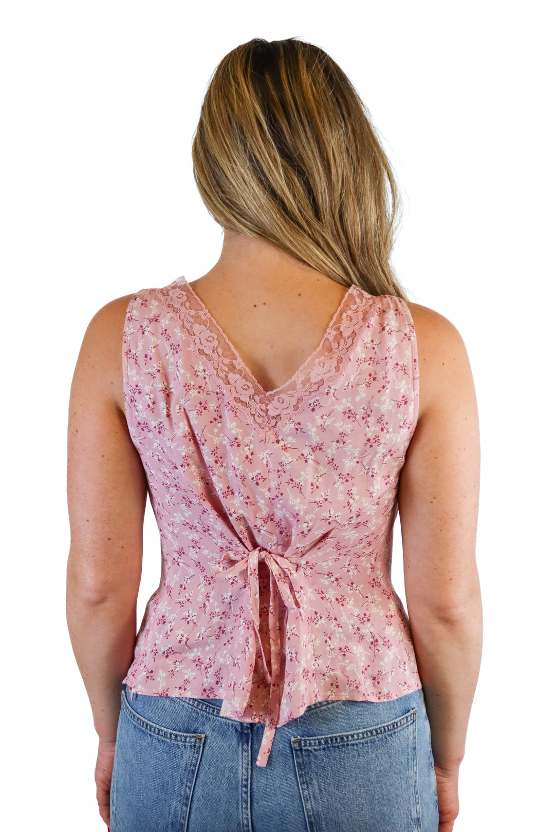 Reformation light pink floral & lace top (4)