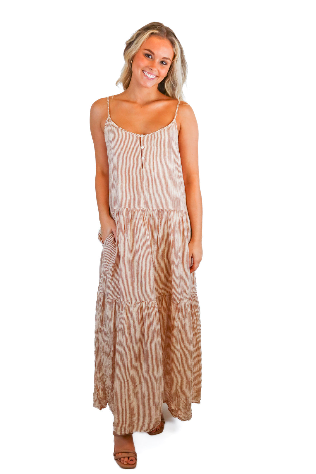 Velvet orange/ivory striped midi dress (S; retail $269)