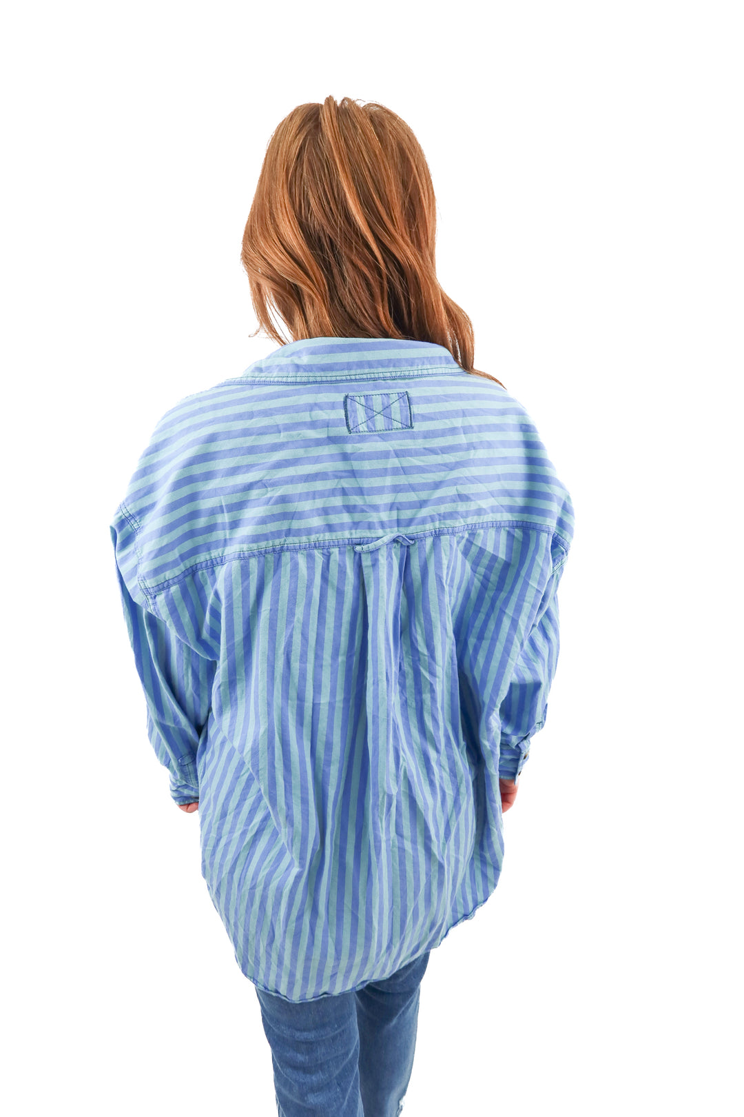 we the free blue striped button up (xs; retail $128)