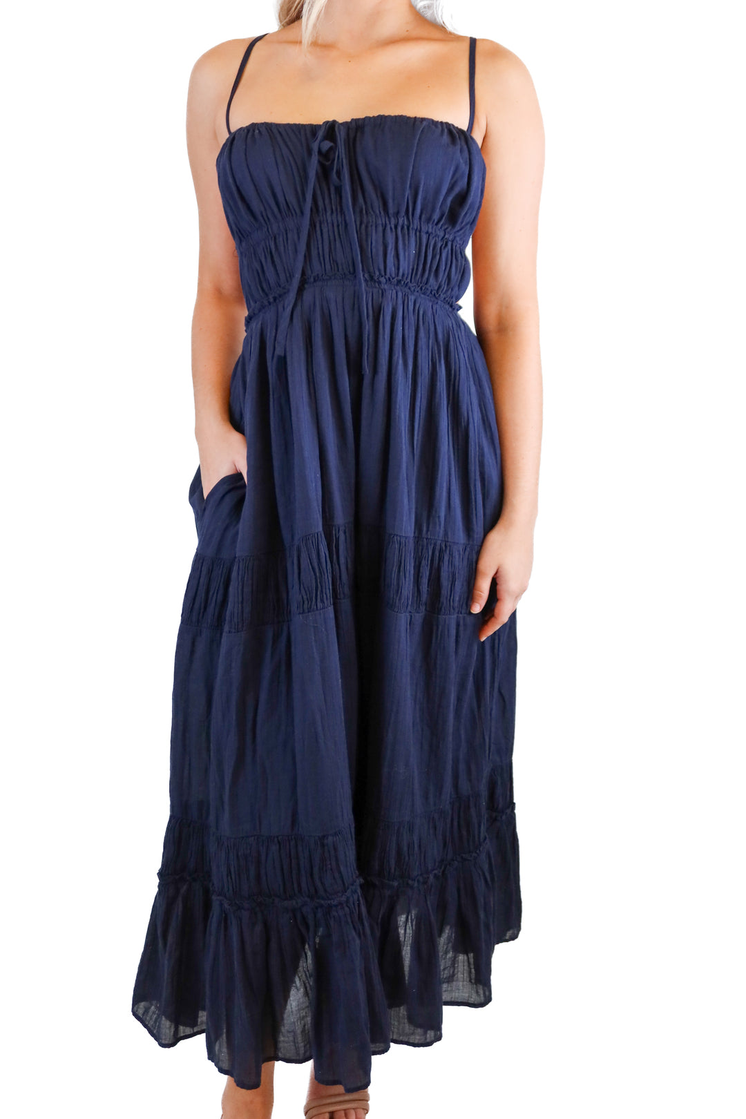 Free People navy ruffled midi dress NWT (S; $118)