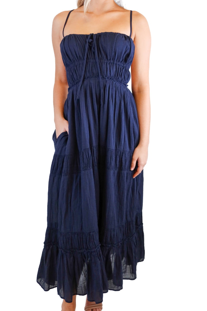 Free People navy ruffled midi dress NWT (S; $118)