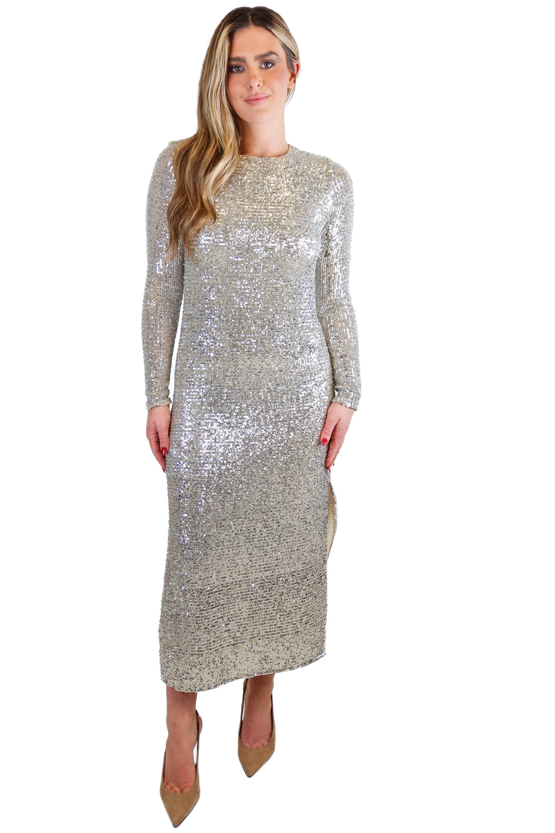 Show Me Your Mumu silver sequin long sleeve dress NWT (XS; retail $228)