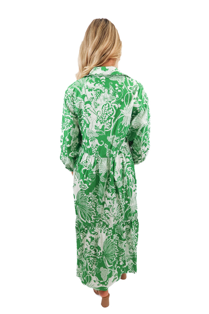 anthropologie green floral button up maxi dress (s; retail $165)