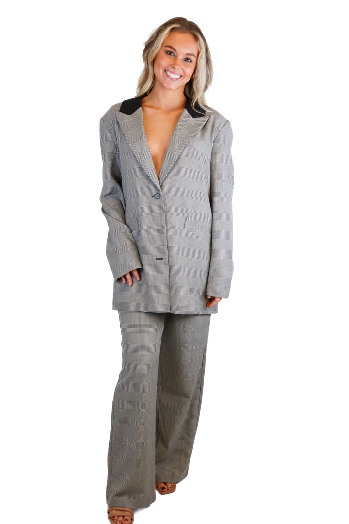 Rumored black/gray plaid blazer set NWT (S)