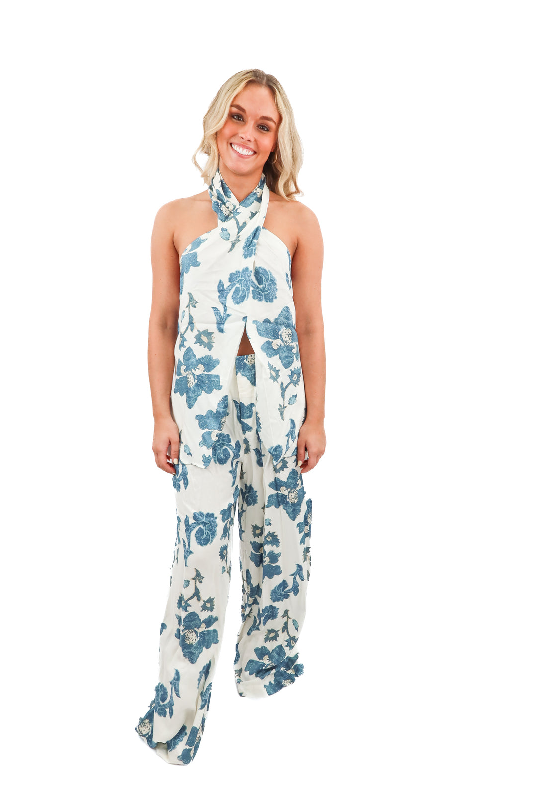 anthropologie blue floral satin set NWT (s; retail $186)