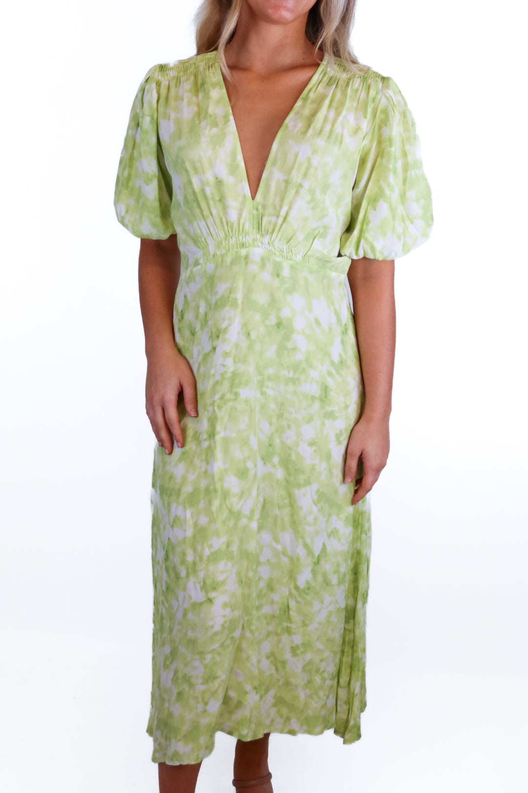 Faithfull The Brand green/white midi dress (4; retail $220)