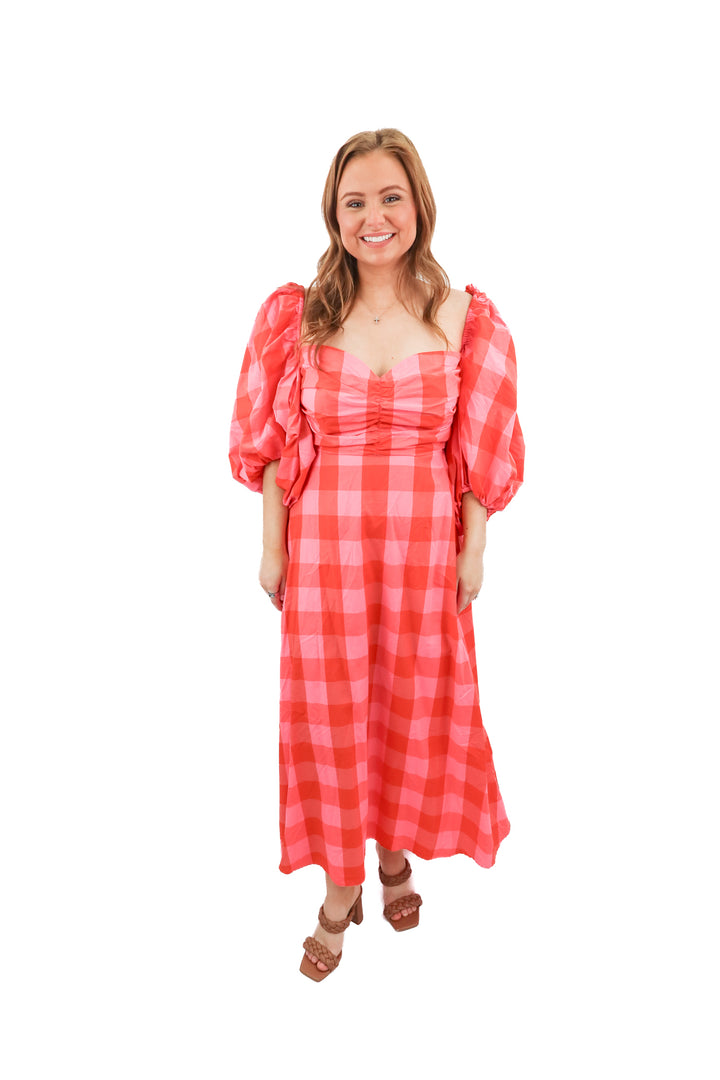sundress red/pink gingham dress NWT (xs/s; retail $175)