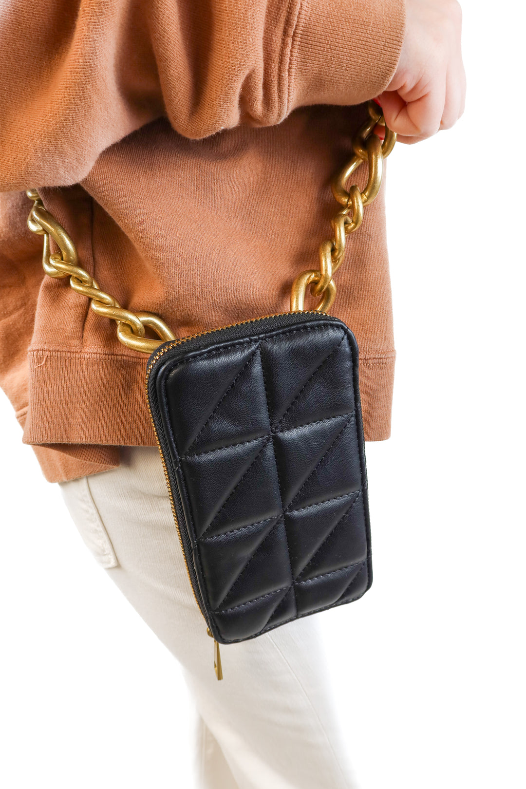 Zara black quilted phone cross body purse