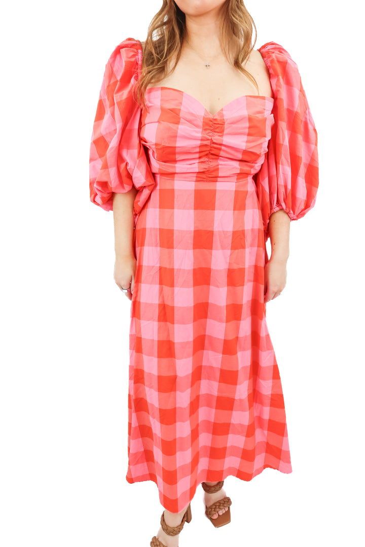 sundress red/pink gingham dress NWT (xs/s; retail $175)