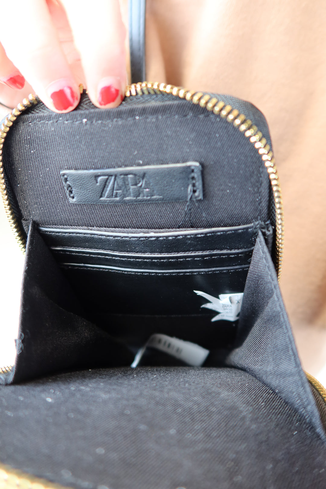 Zara black quilted phone cross body purse