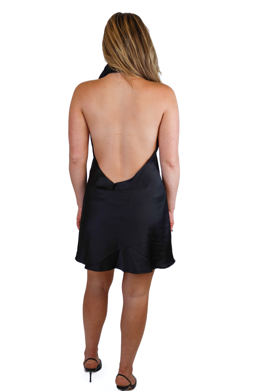 Show Me Your Mumu Black Satin Halter Dress NWT (M; retail $148)