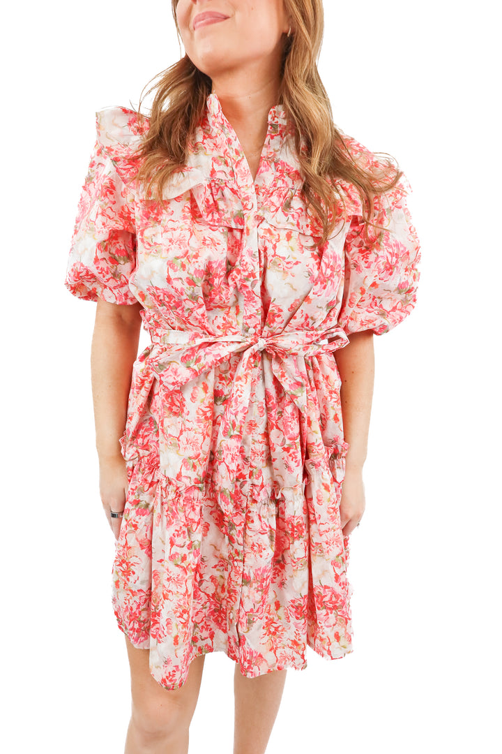 avara pink floral ruffle dress NWT (s; retail $84)