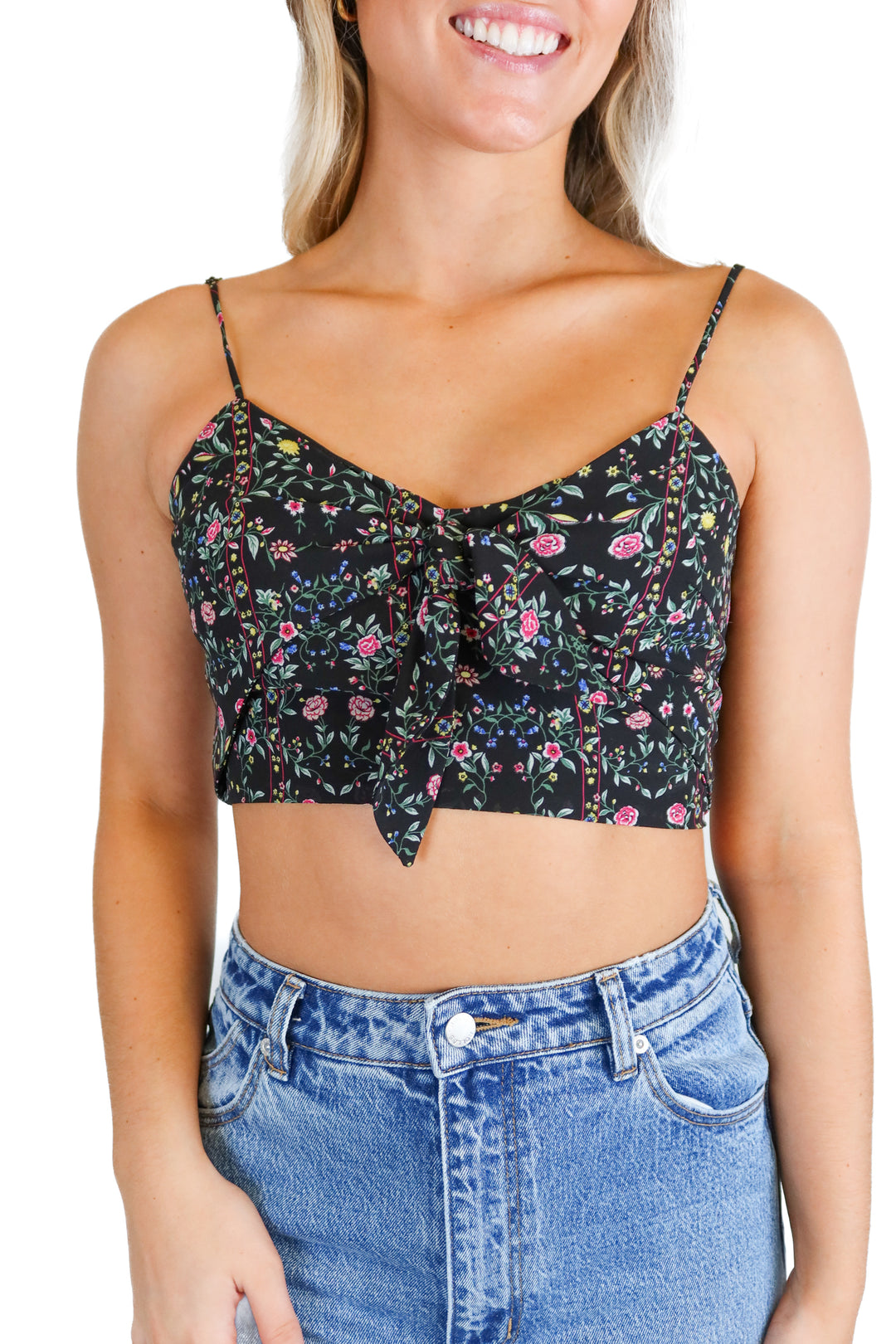 Elliatt black floral top (S; retail $150)