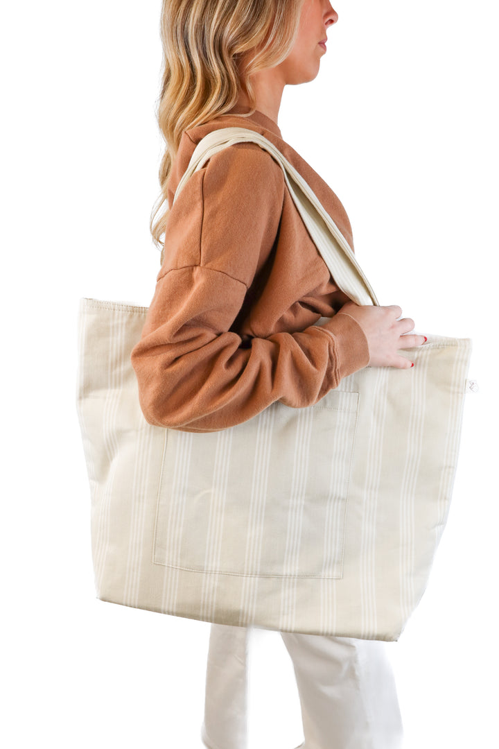 Quilted koala neutral striped tote bag (retail $175)