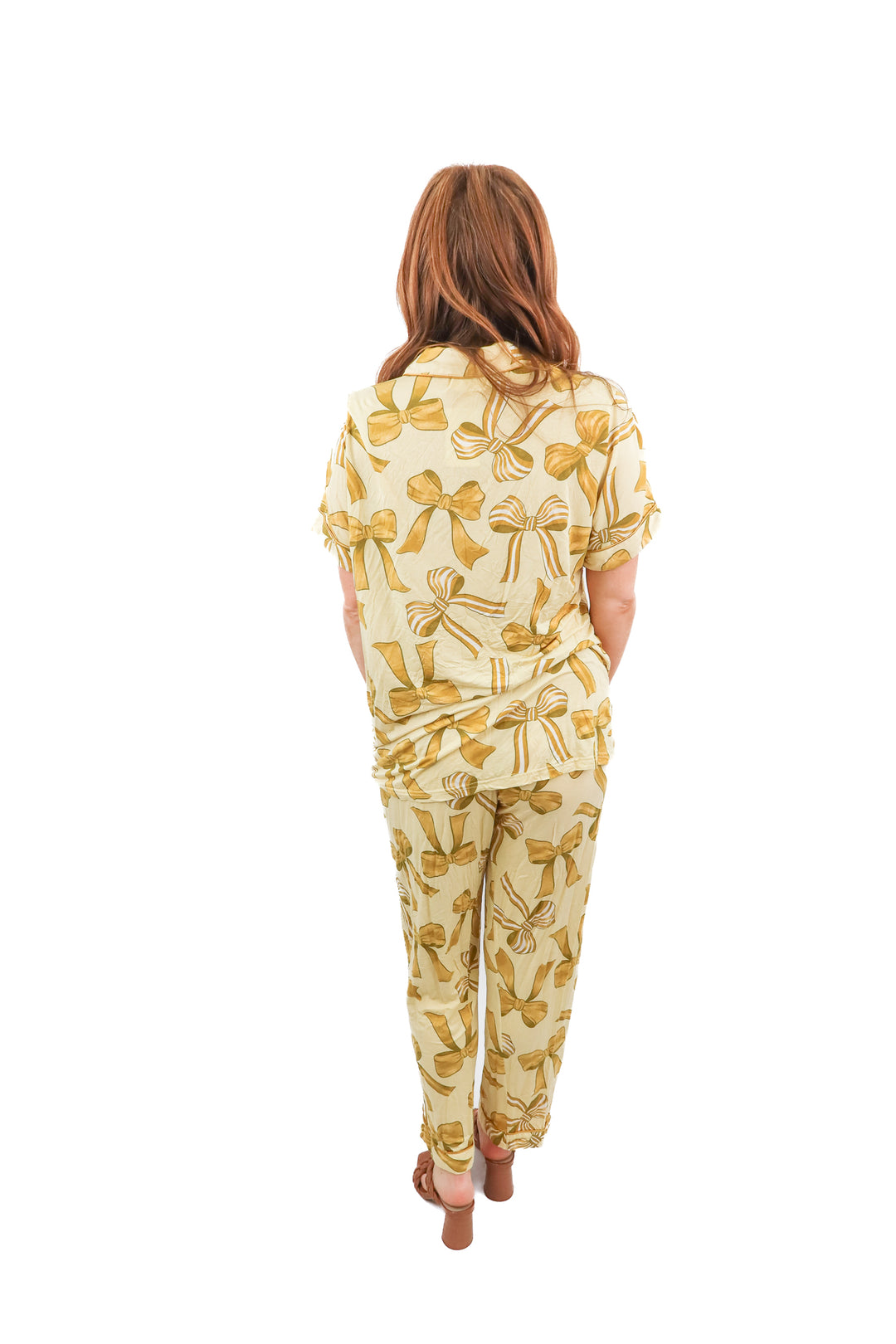 in my sundays gold bow pajama set (m; retail $98)