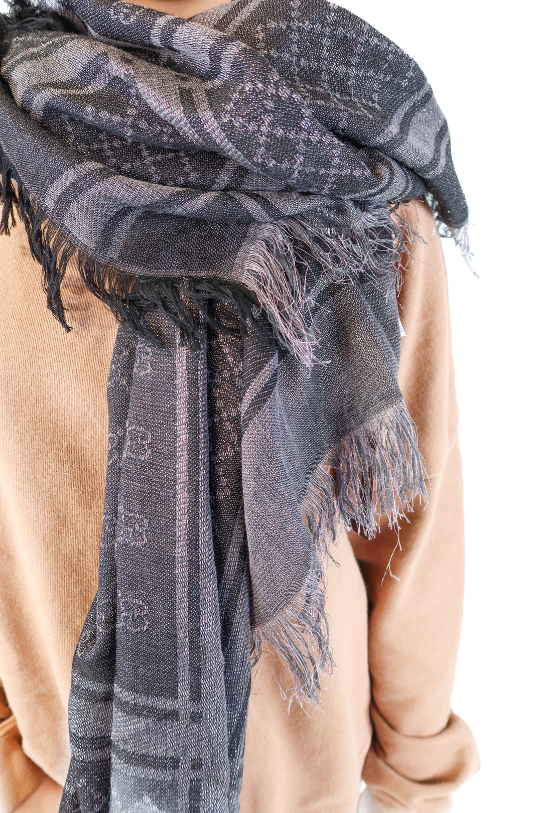 Gucci fringed metallic wool and silk scarf NWT (retail $1,050)