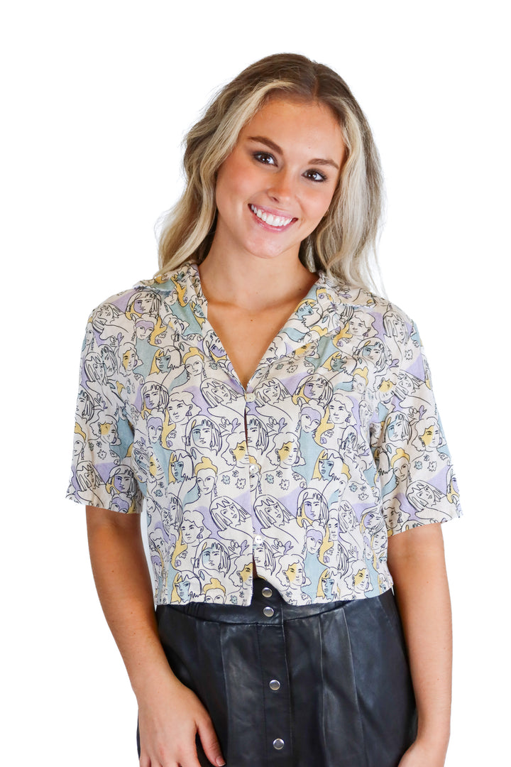 Dune linen face printed top (M)