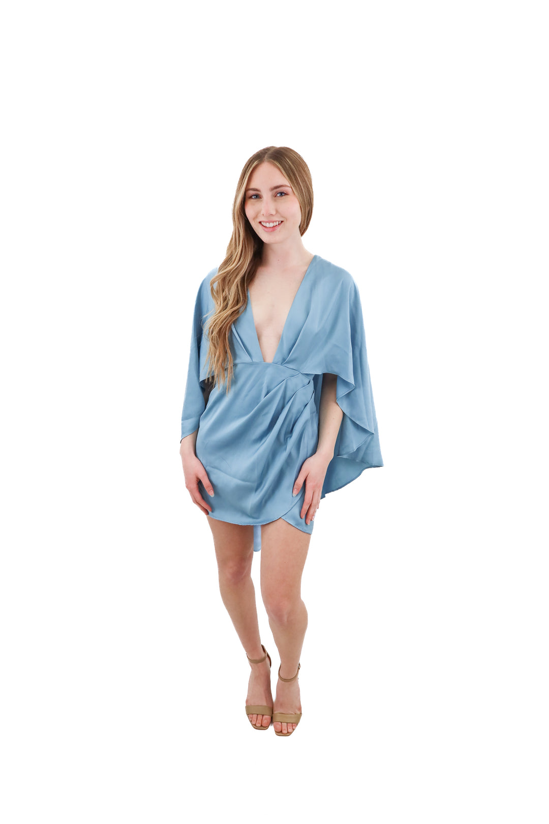 Michael Costello X Revolve blue satin cape dress NWT (XS)