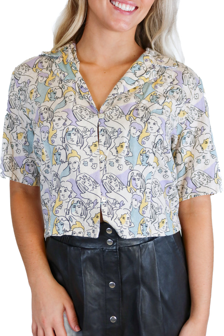 Dune linen face printed top (M)