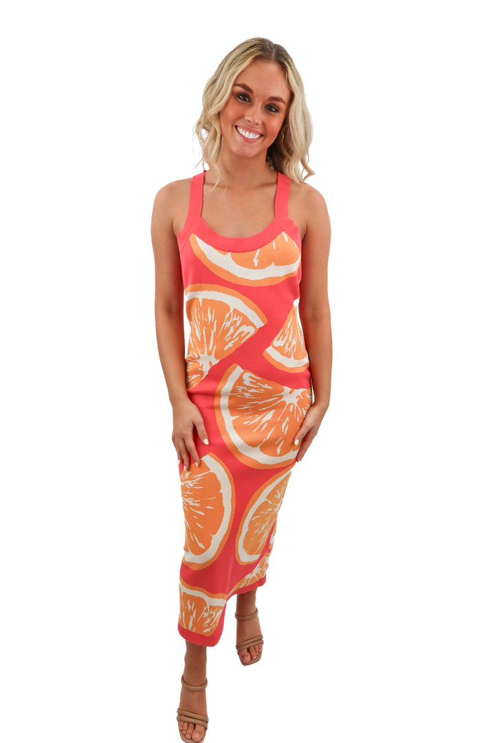 maeve pink orange citrus print knit sweater maxi dress NWT (S; retail $178)