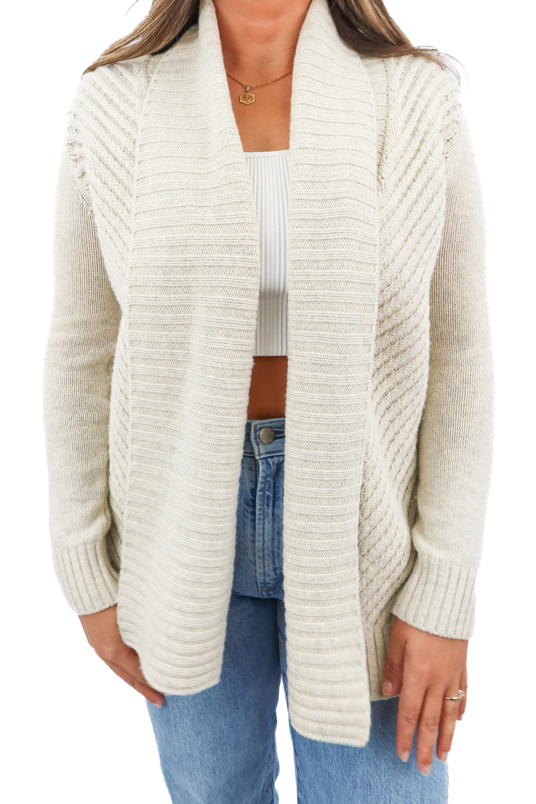 vince beige open front cable knit cardigan (XS)