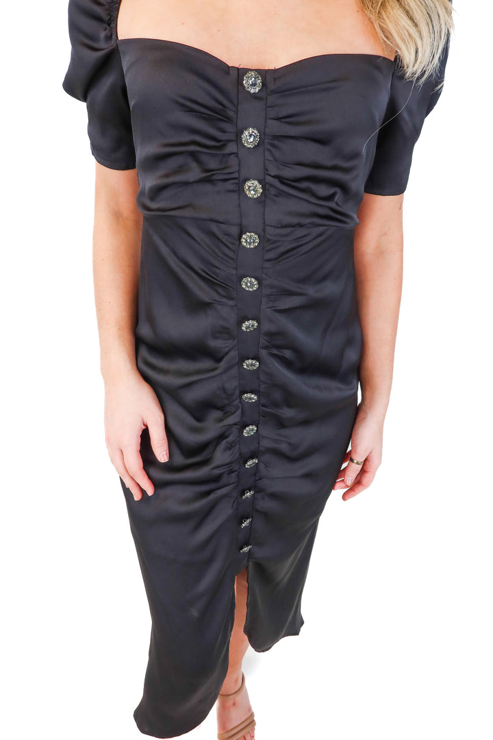 astr black rhinestone button dress (s; retail $198)