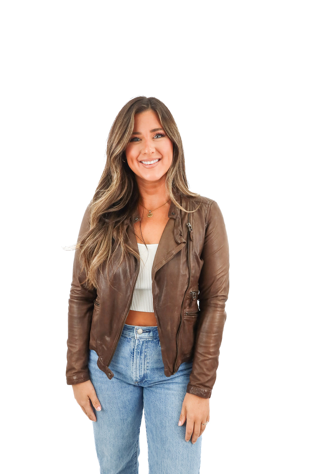 calypso brown leather jacket (s; retail $350)