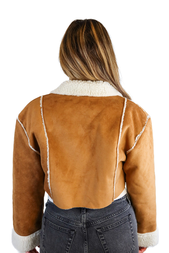 Storets brown/white suede fur jacket (S/M; retail $128)