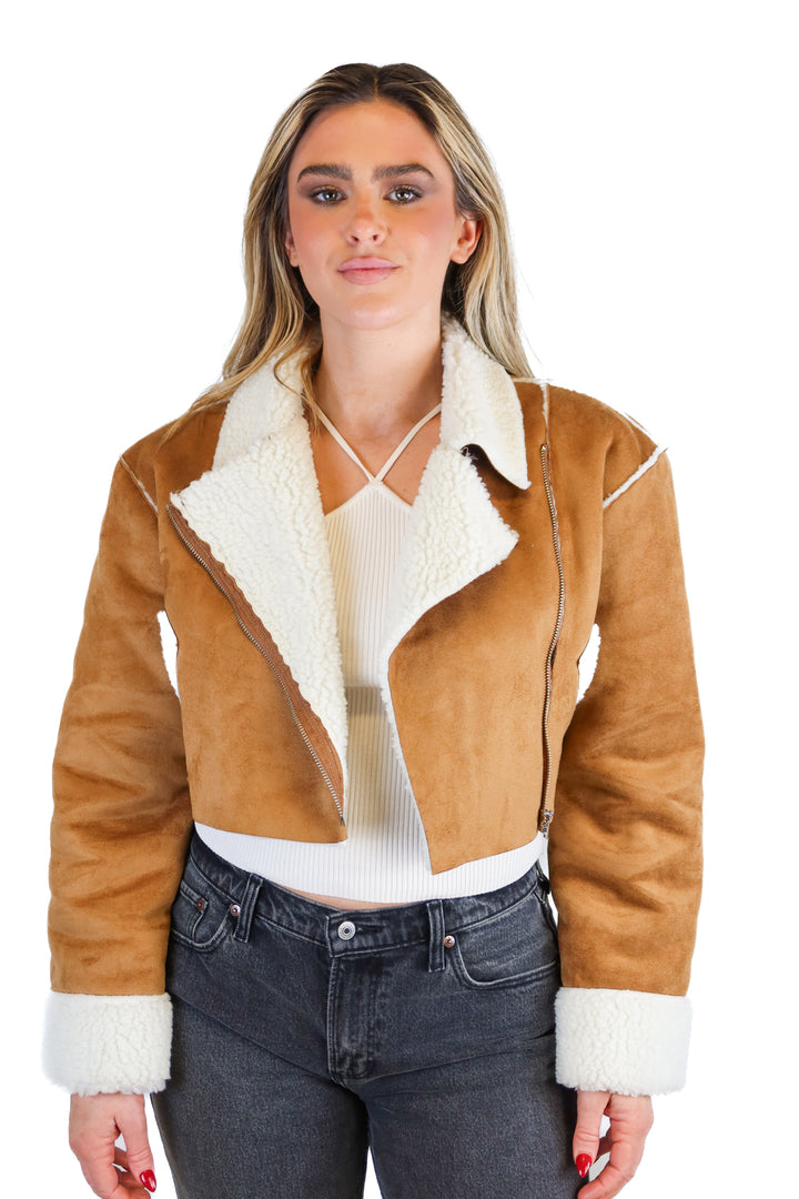 Storets brown/white suede fur jacket (S/M; retail $128)