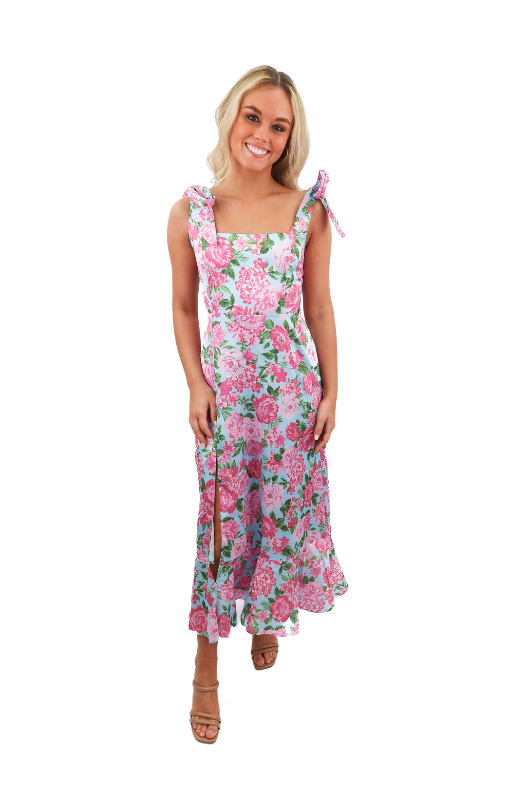 show me your mumu blue/pink floral maxi dress NWT (S)