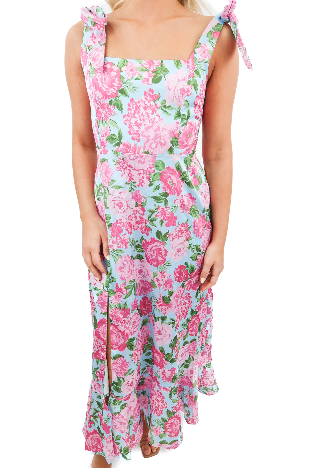 show me your mumu blue/pink floral maxi dress NWT (S)