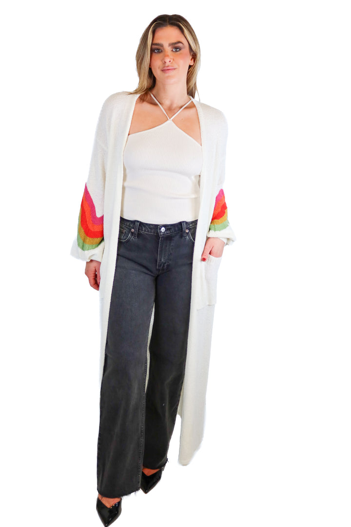 Show Me Your Mumu white rainbow duster (M; retail $184)