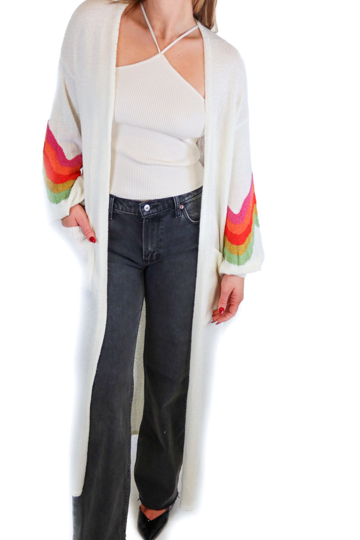 Show Me Your Mumu white rainbow duster (M; retail $184)