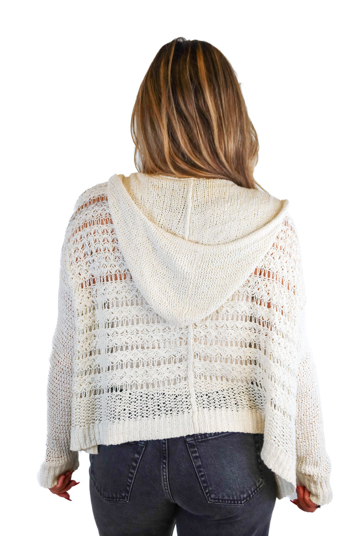 Free People cream knit zip up jacket w/ hood (S)