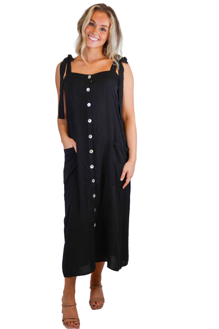 Show Me Your Mumu Black Tie Strap Button Front Dress (S; retail $148)