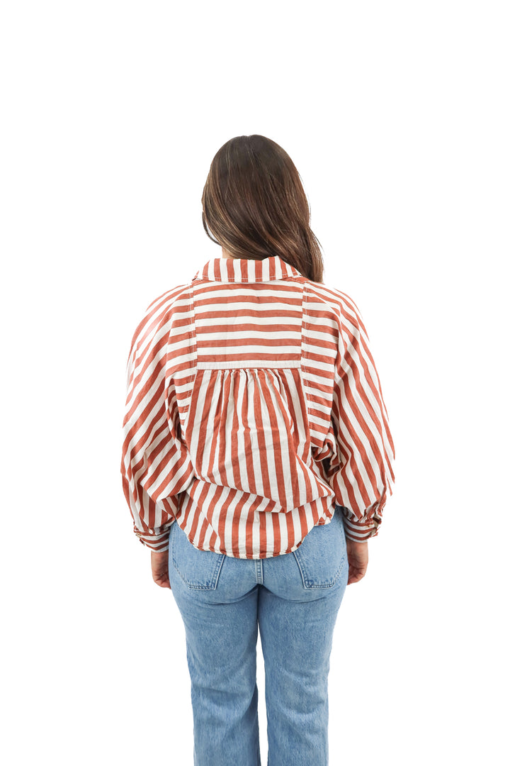 pilcro brown striped button up dolman sleeve top (xs)