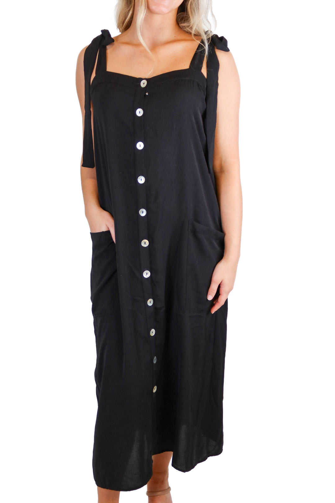 Show Me Your Mumu Black Tie Strap Button Front Dress (S; retail $148)