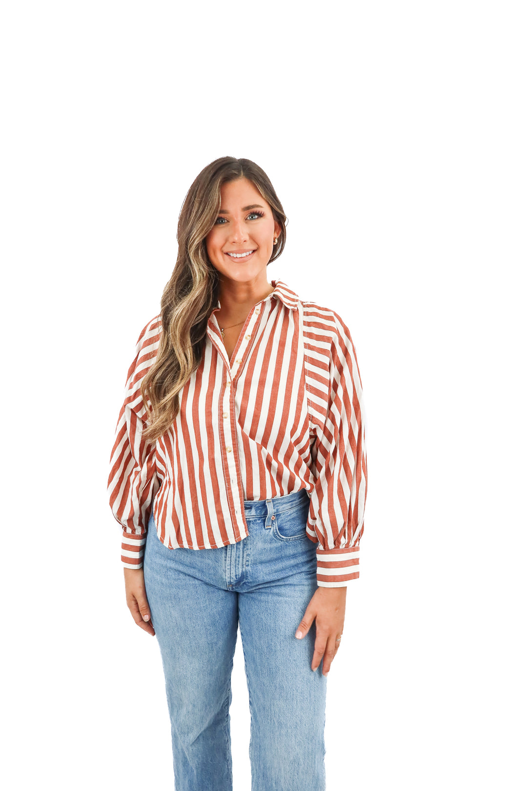 pilcro brown striped button up dolman sleeve top (xs)
