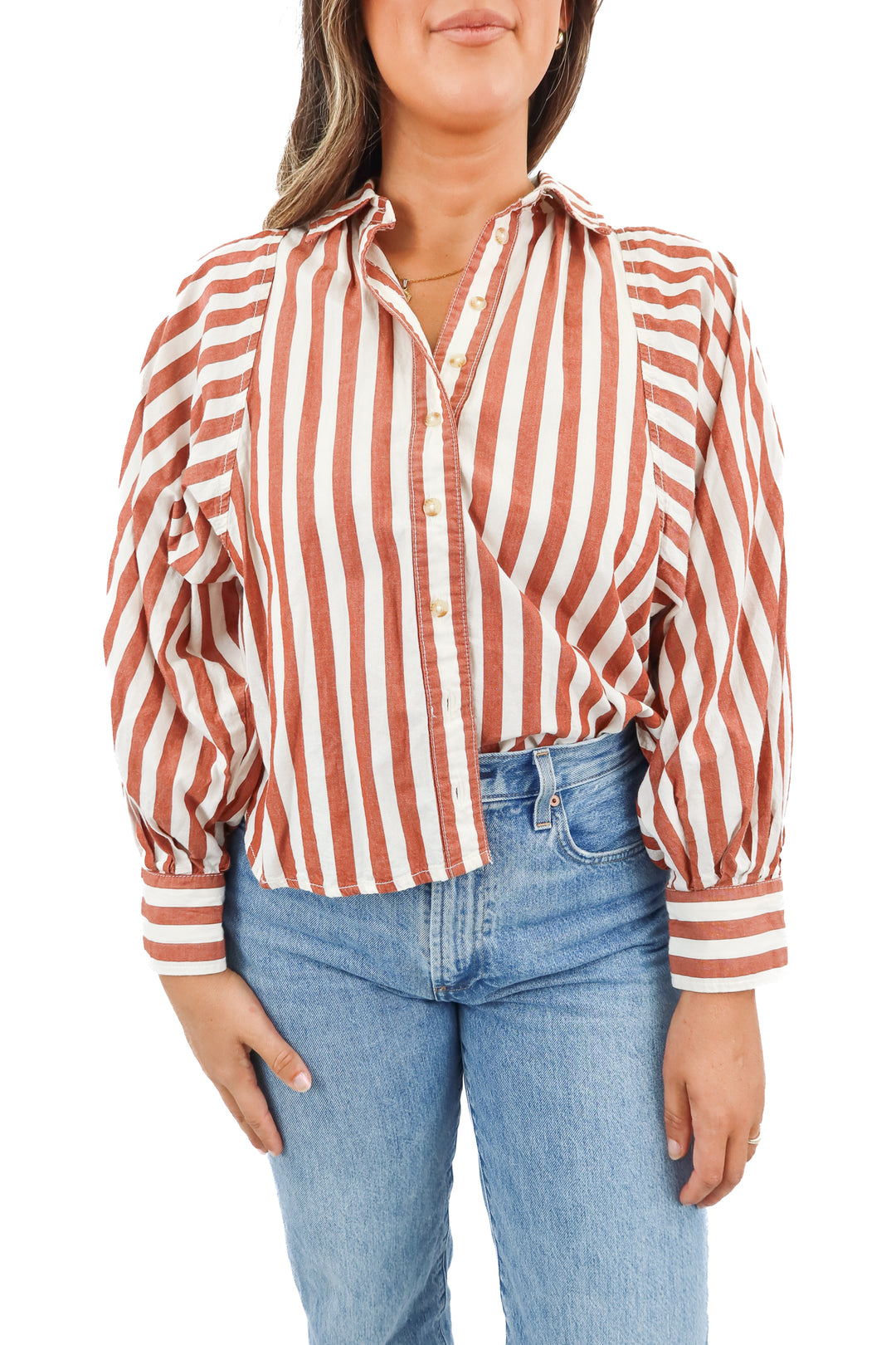 pilcro brown striped button up dolman sleeve top (xs)